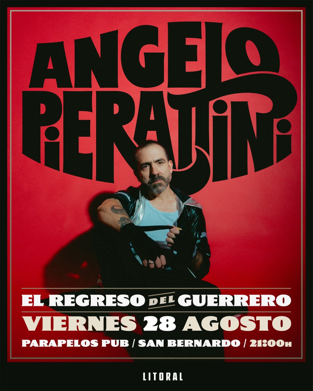 Flyer ANGELO PIERATTINI [EL REGRESO DEL GUERRERO] EN PARAPELOS BAR,  SAN BERNARDO