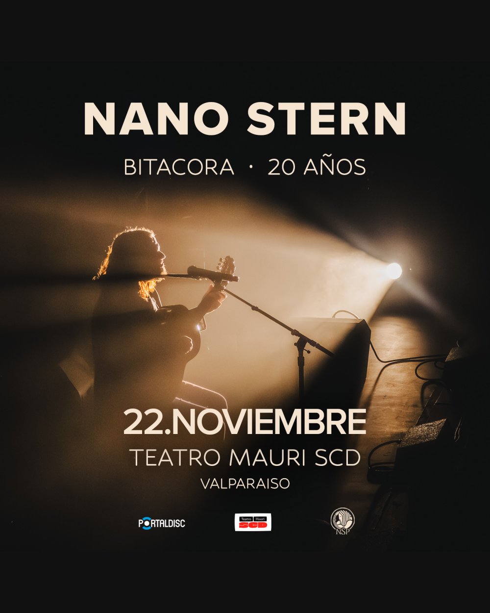 Flyer NANO STERN BITÁCORA: 20 AÑOS, TEATRO MAURI SCD VALPARAISO