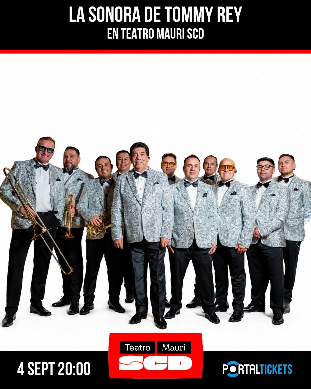 Flyer VOLVERAS A BAILAR CON LA SONORA DE TOMMY REY EN TEATRO MAURI SCD VALPARAISO