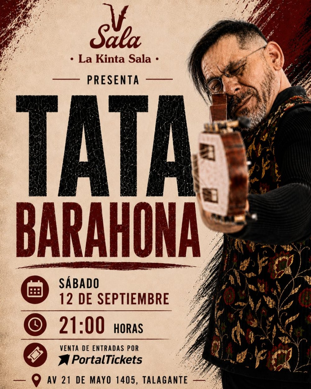 Flyer TATA BARAHONA EN LA KINTA SALA, TALAGANTE