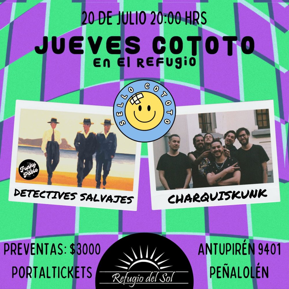 Flyer JUEVES COTOTOS EN EL REFUGIO: DETECTIVES SALVAJES Y CHARQUISKUNK
