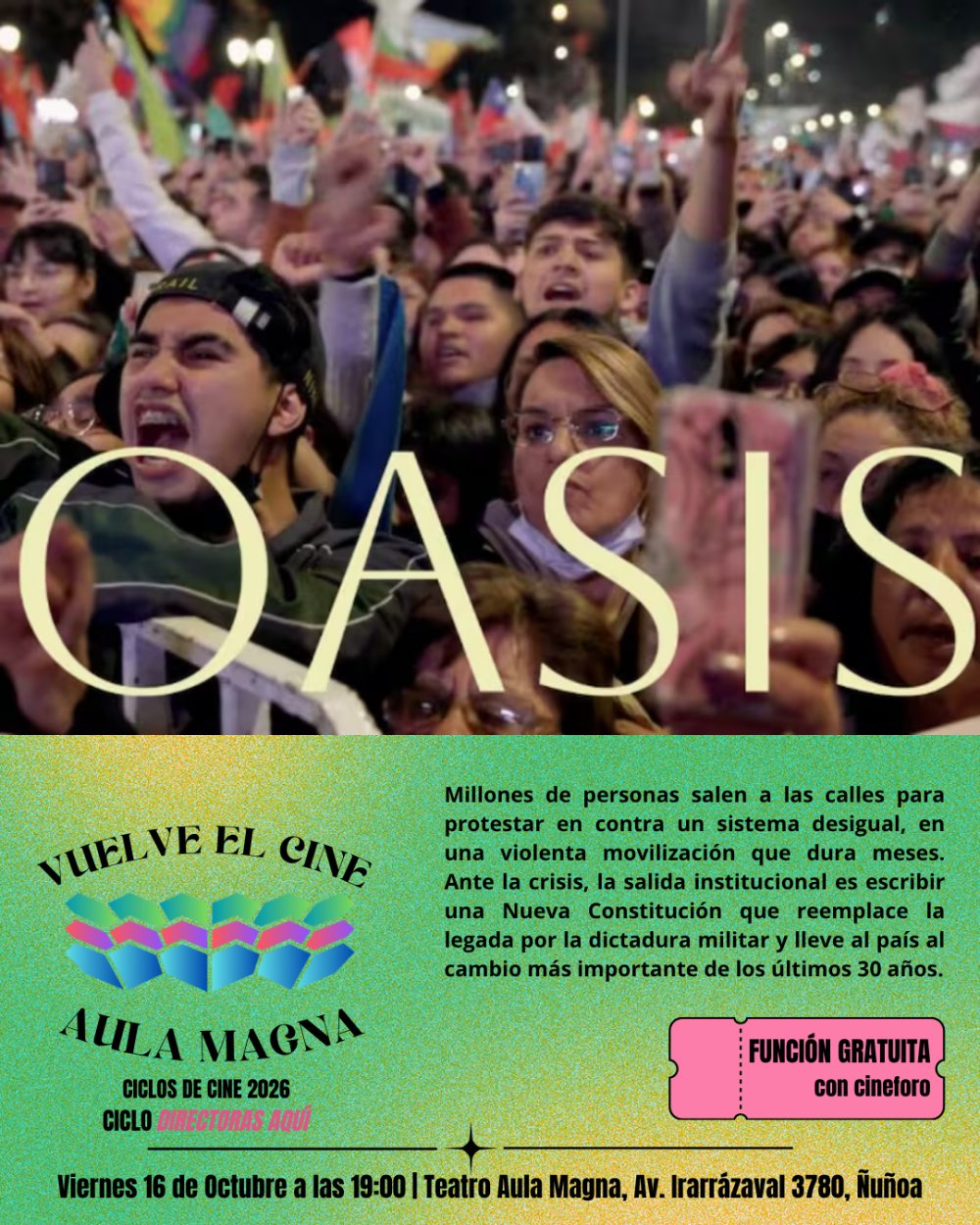 CINE AULA MAGNA: OASIS EN AULA MAGNA LICEO MANUEL DE SALAS
