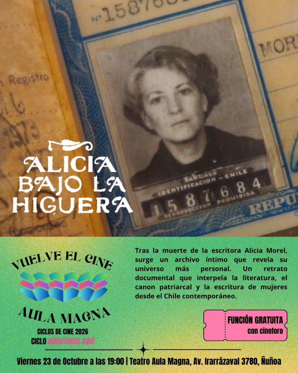 CINE AULA MAGNA: ALICIA BAJO LA HIGUERA EN AULA MAGNA LICEO MANUEL DE SALAS