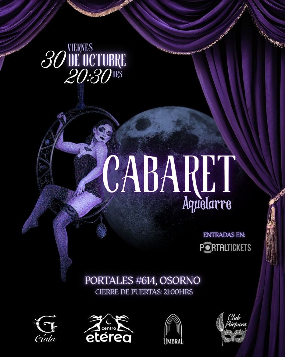 NOCHE CABARET: AQUELARRE EN CENTRO ETÉREA CASA DE ARTES AÉREAS Y MOVIMIENTO, OSORNO
