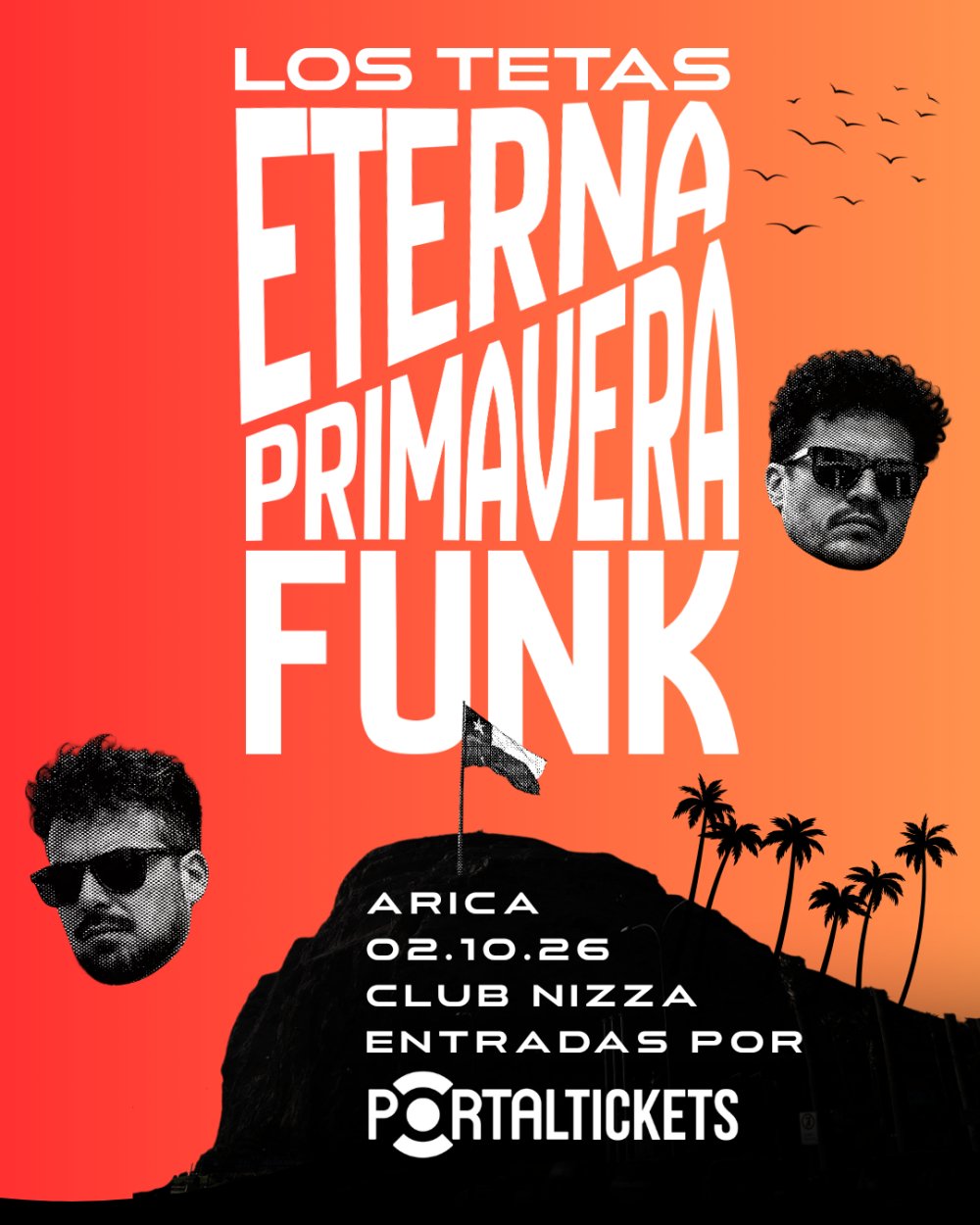 Flyer LOS TETAS PRESENTA: ETERNA PRIMAVERA FUNK EN CLUB NIZZA, ARICA