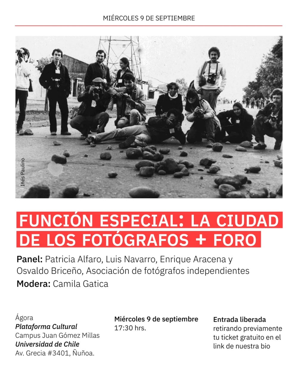 FUNCIÓN ESPECIAL LA CIUDAD DE LOS FOTÓGRAFOS: CINE + FORO SEMANA DE LA MEMORIA EN PLATAFORMA CULTURAL-UNIVERSIDAD DE CHILE