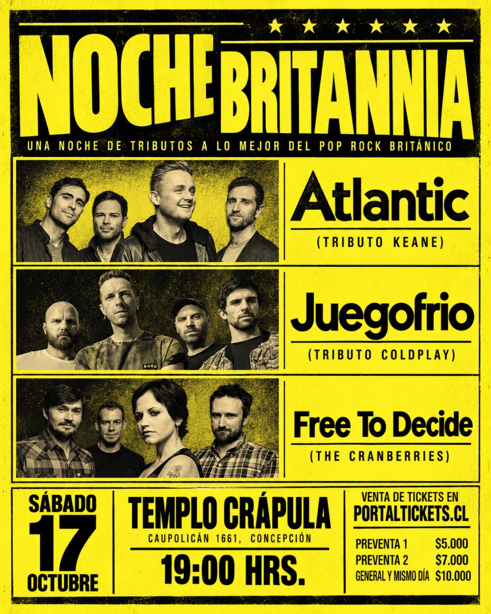 NOCHE BRITANNIA: TRIBUTOS A KEANE, COLDPLAY Y THE CRANBERRIES EN TEMPLO CRÁPULA, CONCEPCIÓN