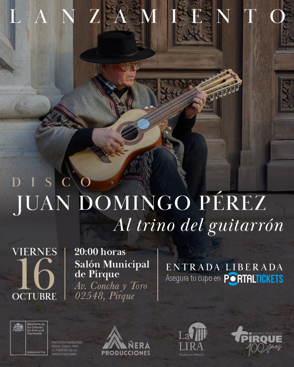 JUAN DOMINGO PÉREZ: LANZAMIENTO DISCO: AL TRINO DEL GUITARRÓN EN SALÓN MUNICIPAL DE PIRQUE