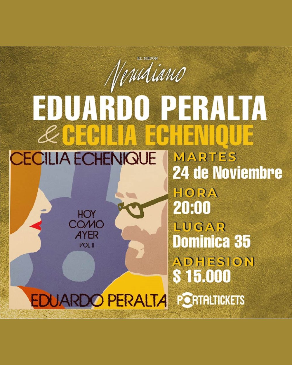 Flyer EDUARDO PERALTA + CECILIA ECHENIQUE EN EL MESÓN NERUDIANO
