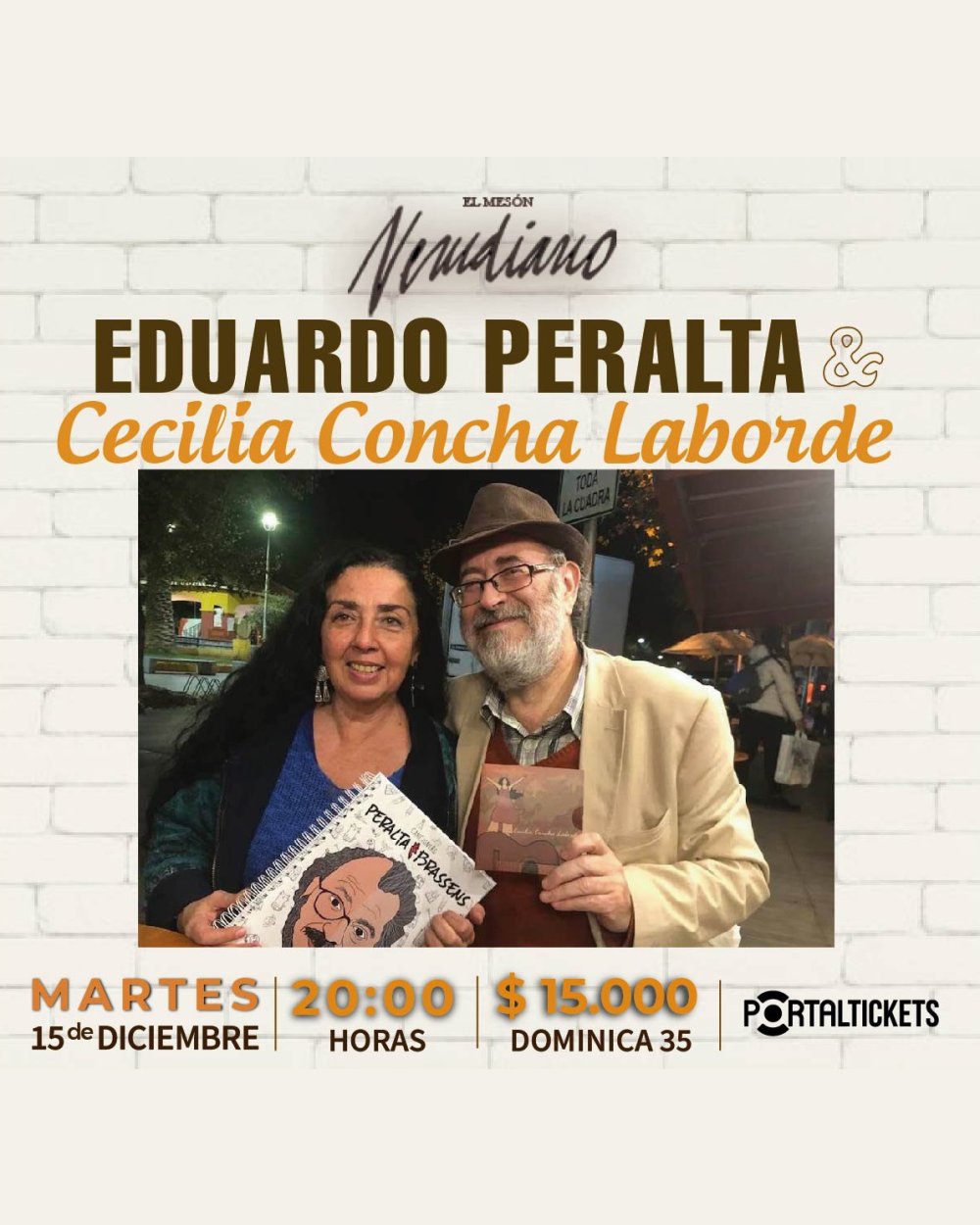 Flyer EDUARDO PERALTA + CECILIA CONCHA LABORDE EN EL MESÓN NERUDIANO