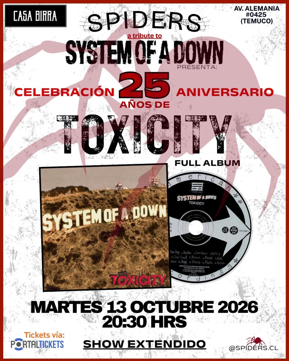 SPIDERS: TRIBUTO A SYSTEM OF A DOWN EN VASA BIRRA, TEMUCO
