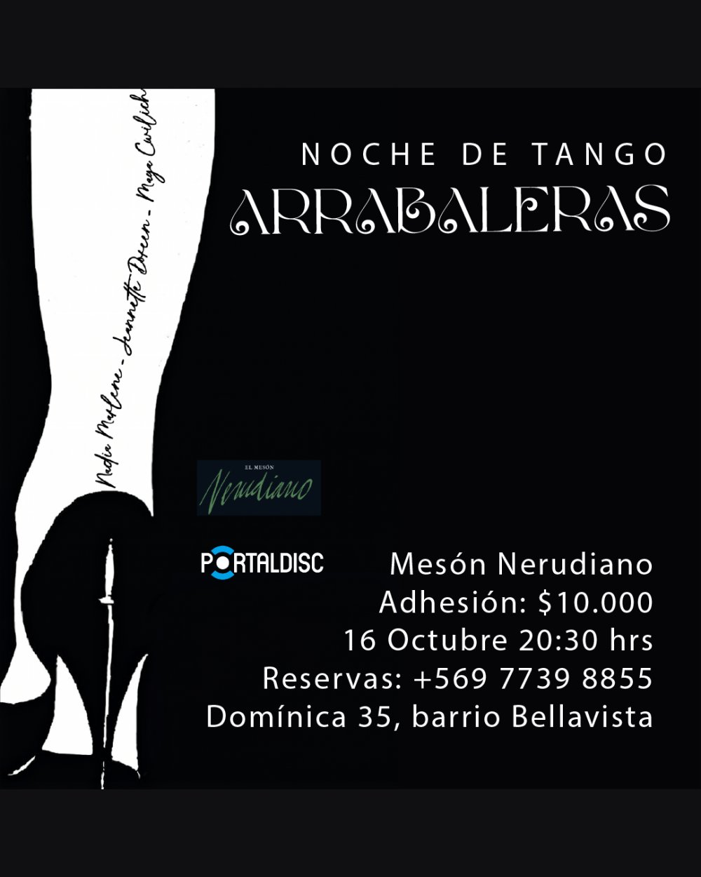 NOCHE DE TANGO: ARRABALERAS + RENÉ ARANGUA CUARTETO EN MESÓN NERUDIANO
