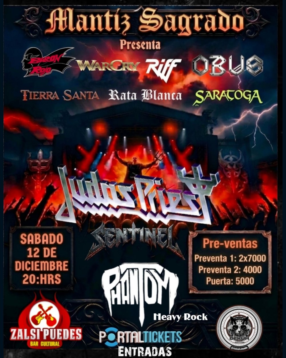 ZALSI PUEDES BAR CULTURAL / MANTIZ SAGRADO HOMENAJE AL HEAVY EN ESPAÑOL /SENTINEL TRIBUTO A JUDAS PRIEST / PHANTON HEAVY ROCK