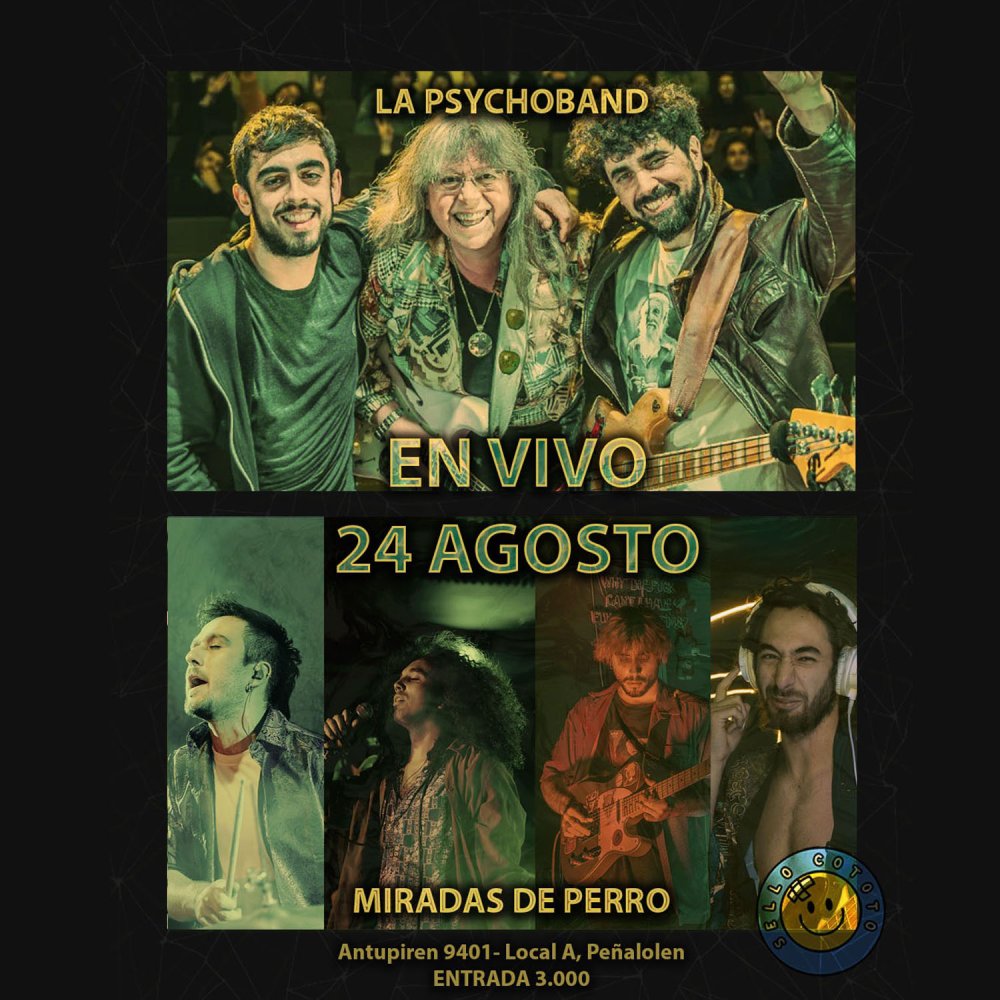 Flyer MIRADAS DE PERRO + LA PSYCHOBAND EN REFUGIO DEL SOL PEÑALOLÉN