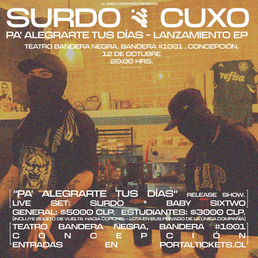Flyer Evento SURDO: PA ALEGRARTE LOS DÍAS EN SALA BANDERA NEGRA