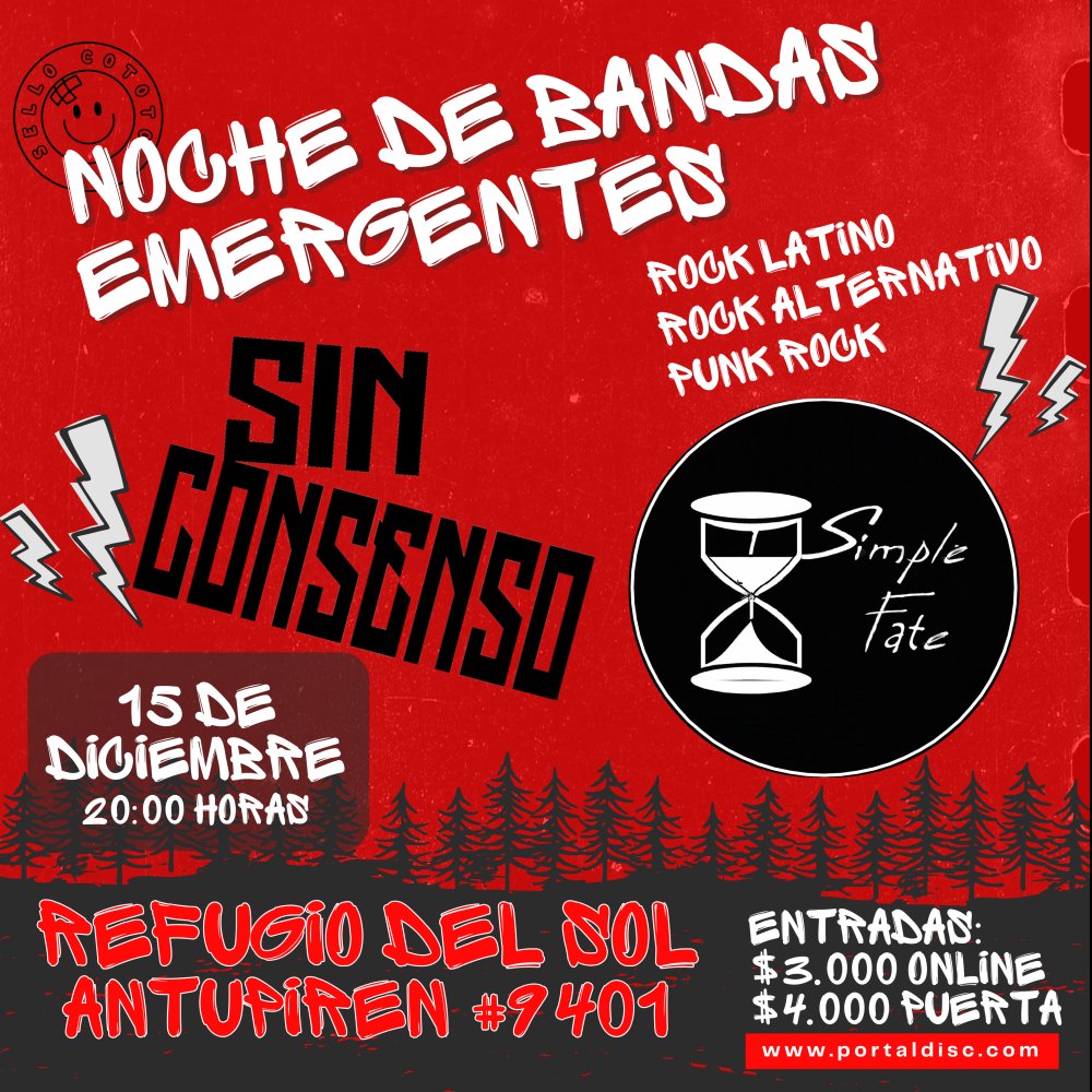 Flyer NOCHE DE BANDAS EMERGENTES: SIN CONSENSO + SIMPLE FATE