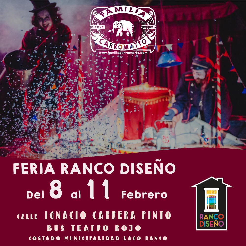 Flyer FAMILIA CARROMATTO EN FERIA RANCO DISEÑO 2024