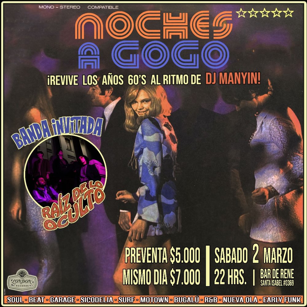 Flyer NOCHES A GOGO PRESENTA: RAÍZ DE LO OCULTO EN BAR DE RENÉ⚡️
