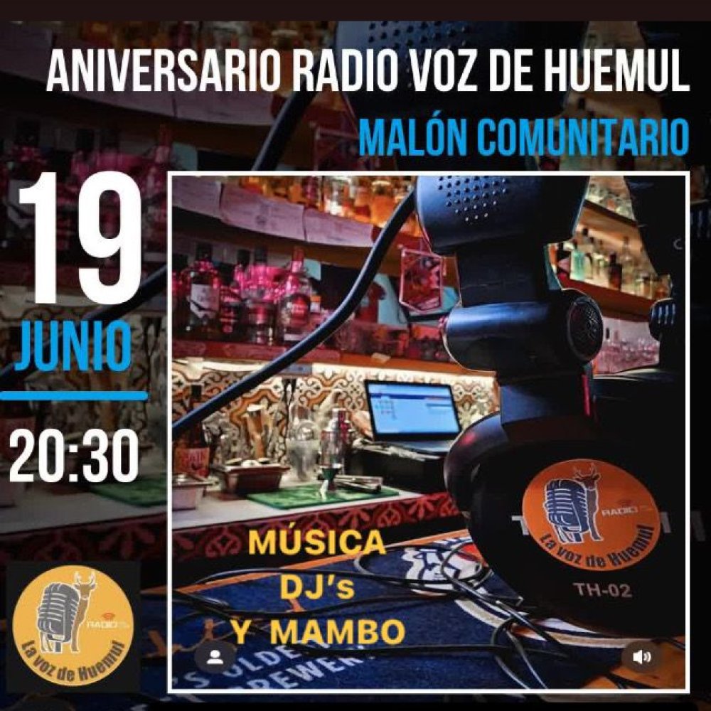 Flyer Evento ANIVERSARIO RADIO LA VOZ DE HUEMUL EN JJVV GABRIELA MISTRAL