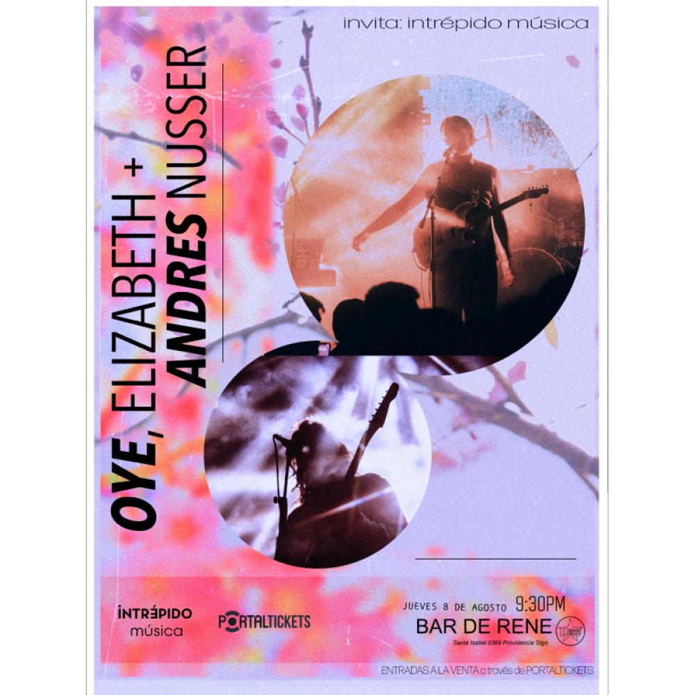 Flyer Evento OYE, ELIZABETH + ANDRES NUSSER EN BAR DE RENÉ