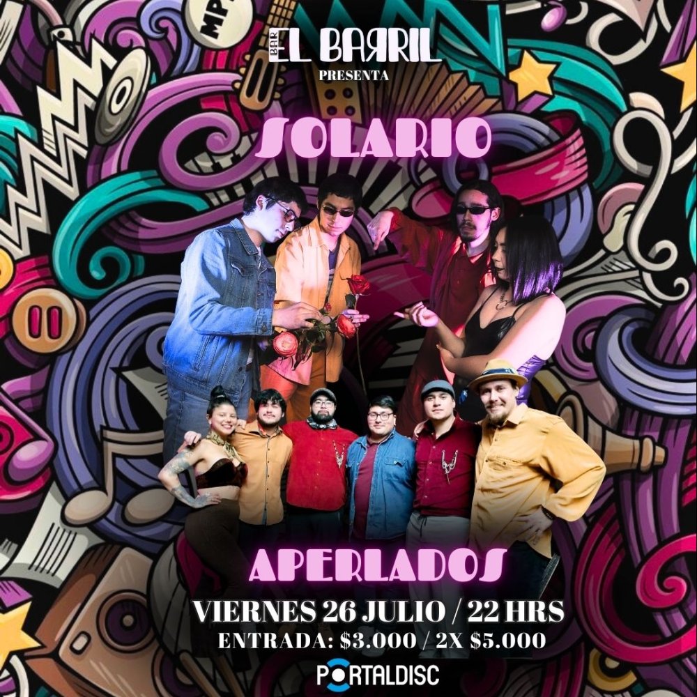 Flyer SOLARIO + APERLADOS EN EL BARRIL DE ESMERALDA, VALDIVIA
