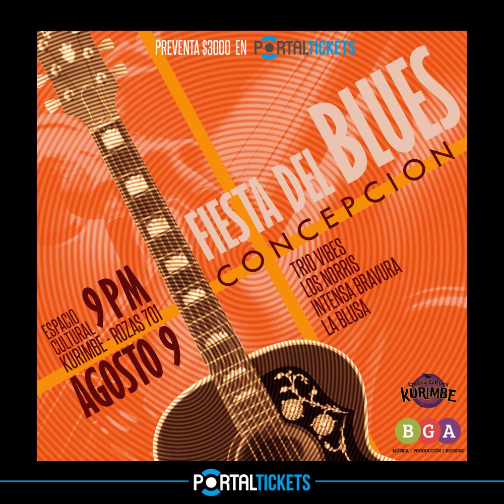 Flyer Evento FIESTA DEL BLUES CONCEPCIÓN: TRIO VIBES + LOS NORRIS + INTENSA BRAVURA + LA BLUSA EN KURIMBE ESPACIO CULTURAL