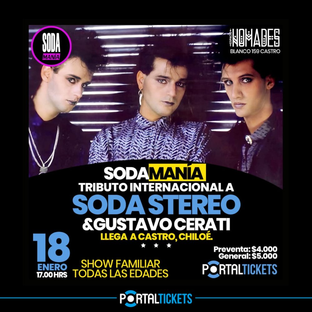 Flyer TRIBUTO A SODA STEREO & CERATI EN NÓMADES CASTRO - 17:00 - TODAS LAS EDADES