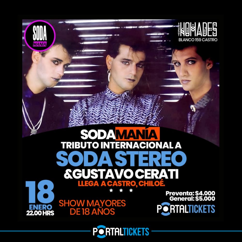 Flyer TRIBUTO A SODA STEREO & CERATI EN NÓMADES CASTRO - 22:00 - MAYORES DE 18 AÑOS