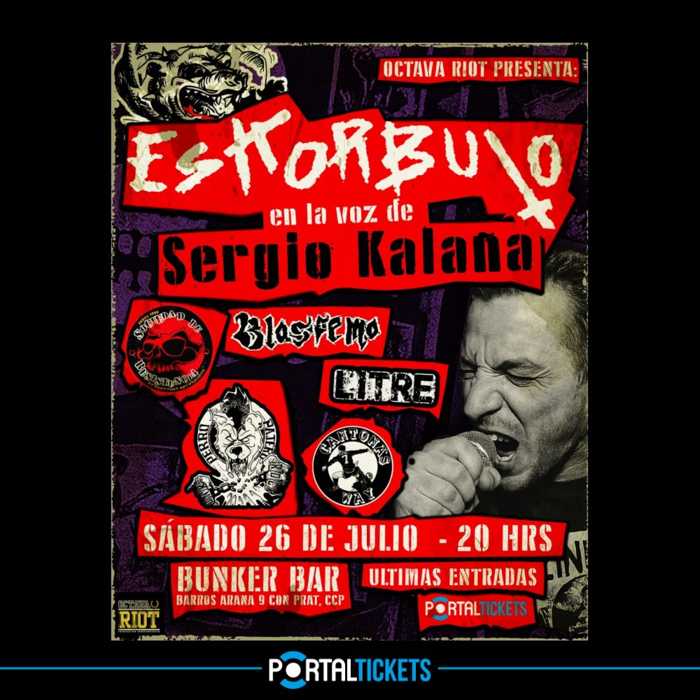 Flyer SERGIO KALAÑA EL ÚLTIMO VOCALISTA DE ESKORBUTO EN BUNKER, CONCEPCIÓN