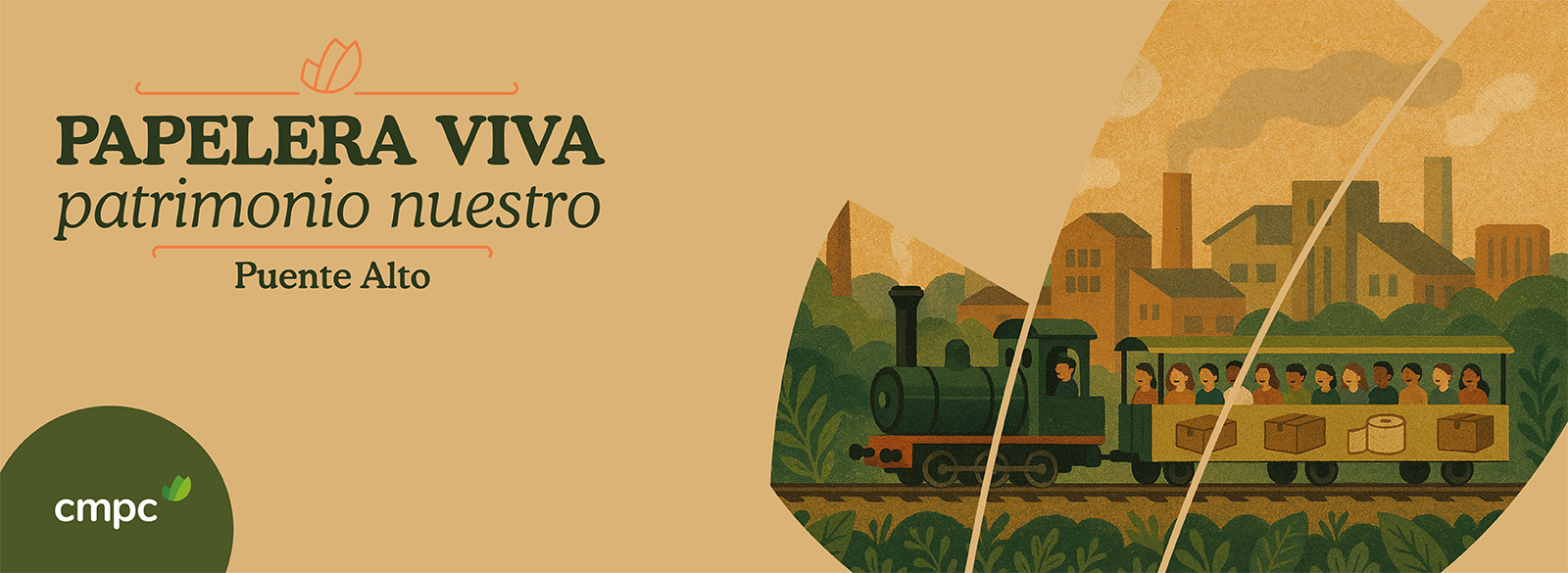 Flyer Evento PAPELERA VIVA, PATRIMONIO NUESTRO: RECORRIDO EN TREN POR PLANTA CMPC CORDILLERA - 25 MAYO