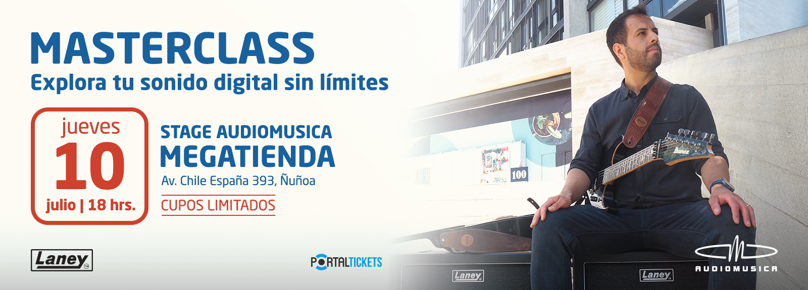 Flyer Evento MASTERCLASS LANEY LFR CON MATÍAS BAEZA EN STAGE AUDIOMUSICA