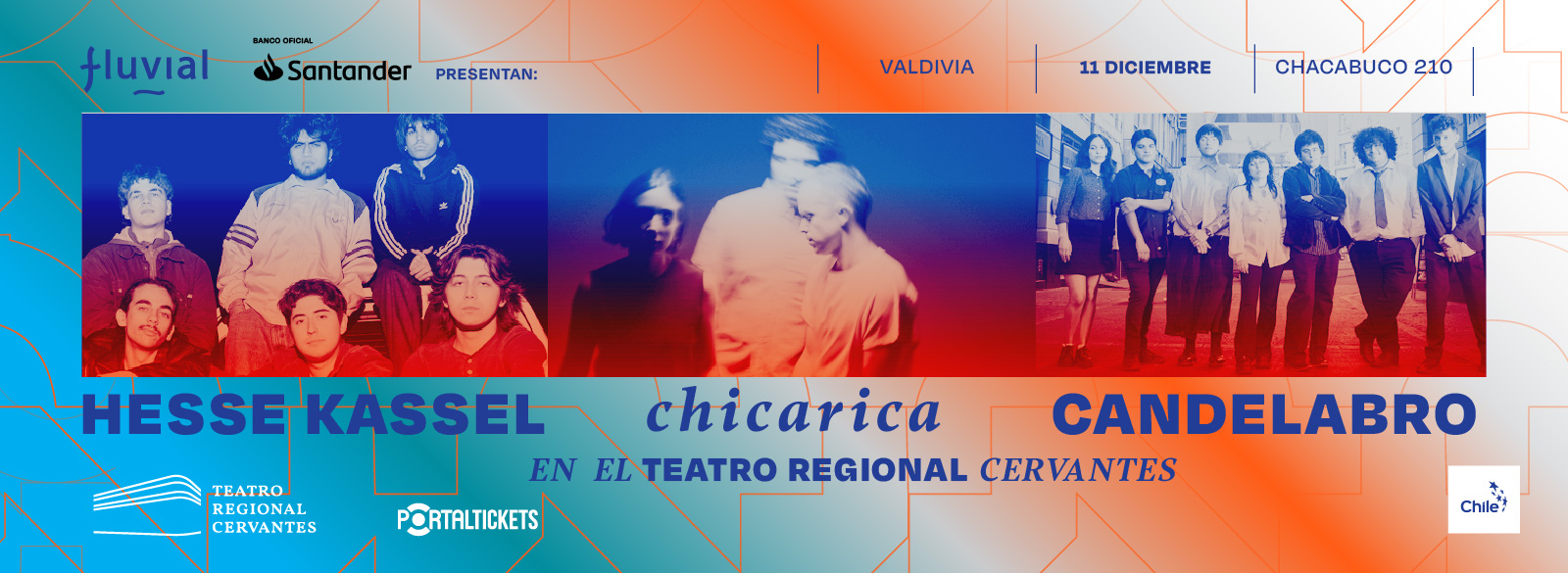 Flyer Evento FLUVIAL 2025: TEATRO REGIONAL CERVANTES: HESSE KASSEL + CANDELABRO + CHICARICA | 11 DICIEMBRE