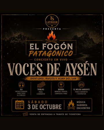 Afiche de EL FOGÓN PATAGONICO CONCIERTO VOCES DE AISÉN PADRE LAS CASAS