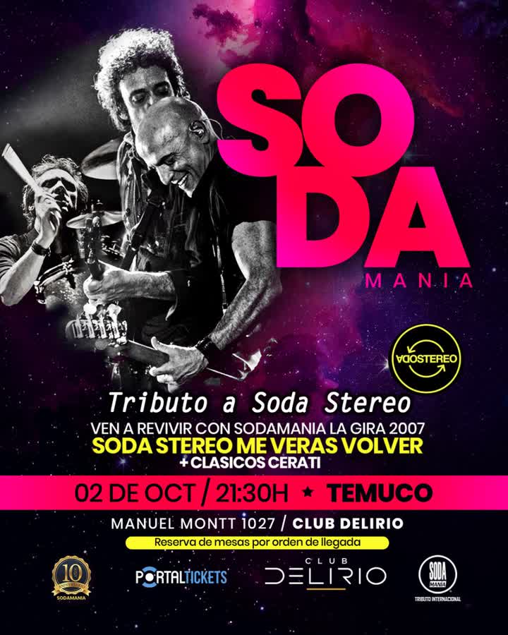 Afiche de SODAMANIA TRIBUTO INTERNACIONAL A SODA STEREO, DELIRANTE TEATRO BAR