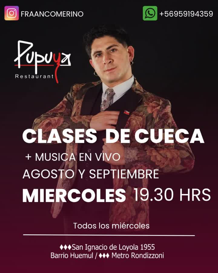 Afiche de MIÉRCOLES DE CLASES DE CUECA EN PUPUYA RESTAURANT