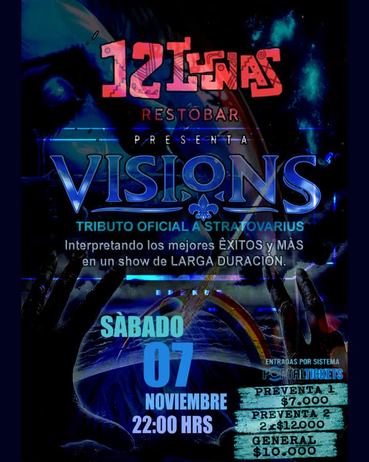 Afiche de VISIONS: TRIBUTO A STRATOVARIUS EN 12 LUNAS RESTOBAR, LA SERENA