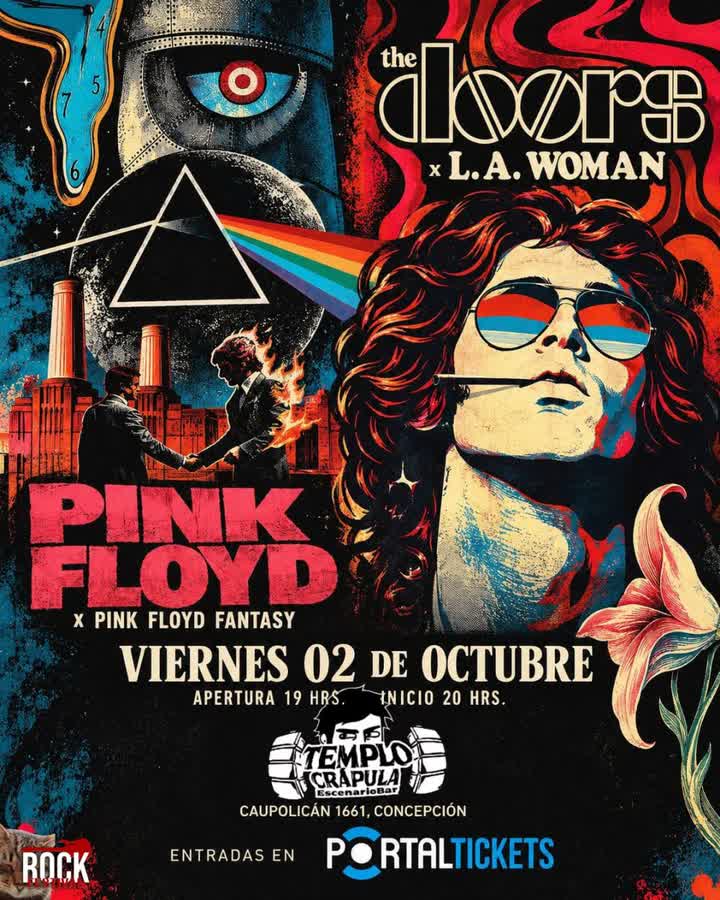 Afiche de TRIBUTO A THE DOORS Y PINK FLOYD EN TEMPLO CRÁPULA, CONCEPCIÓN