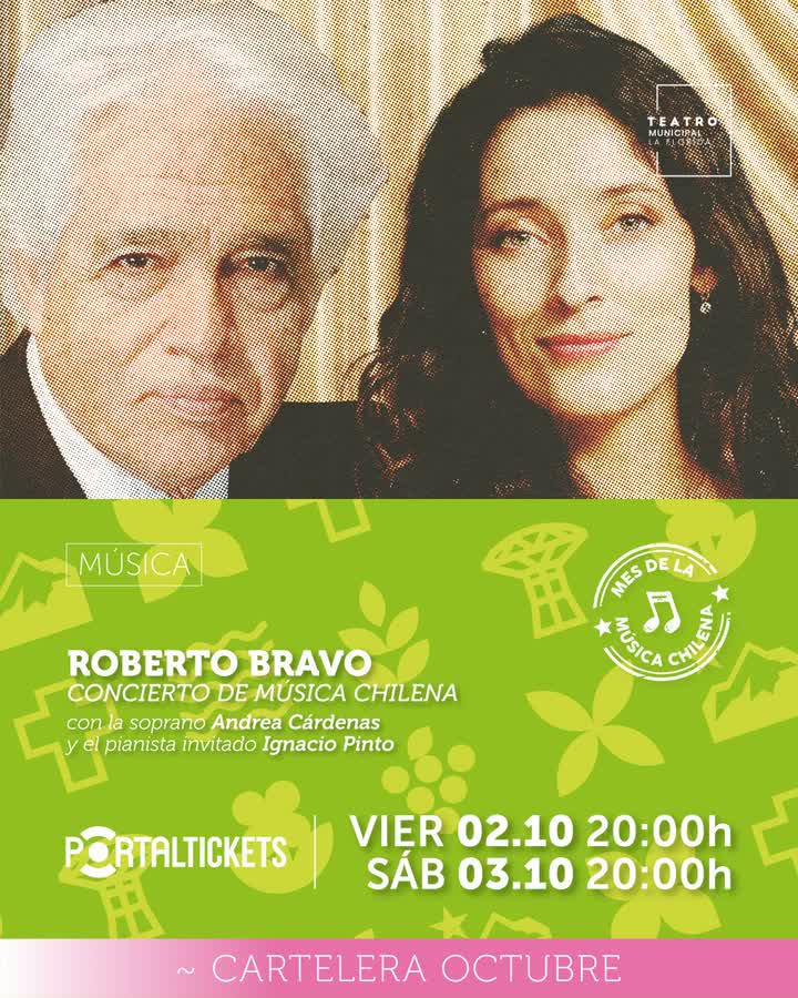 Afiche de CONCIERTO DE MÚSICA CHILENA / ROBERTO BRAVO - VIERNES 02 DE OCTUBRE EN TEATRO MUNICIPAL DE LA FLORIDA