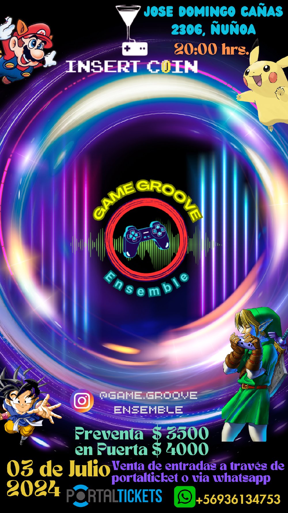 Flyer Nota Game Groove Ensemble Lleva la Magia de los Videojuegos y el Anime a Insert Coin Santiago