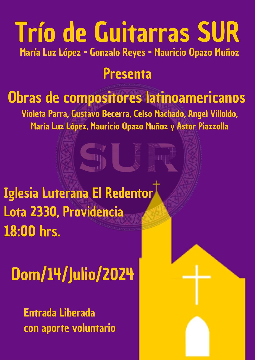 Flyer Nota Trío de Guitarras SUR en la Iglesia Luterana El Redentor
