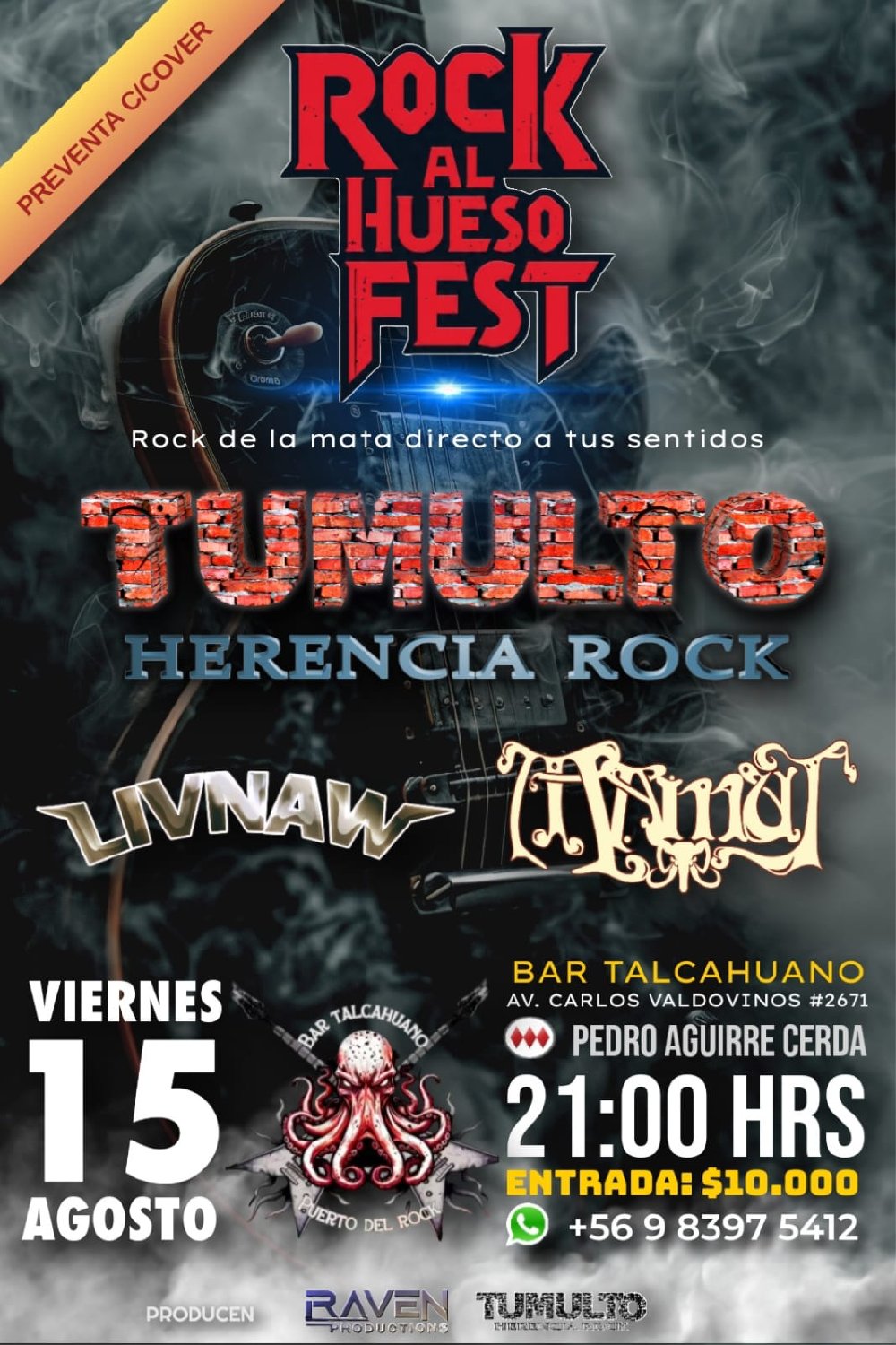 Flyer TUMULTO HERENCIA ROCK en ROCK AL HUESO FEST en Pedro Aguirre cerda